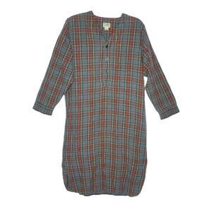 LL Bean Sleep Shirt Mens Medium Gray Red Scotch‎ Plaid Flannel Campcore Vintage